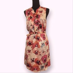 LOFT Floral Button Up Ruffle Belted Sleeveless Dress with Pockets Size 6